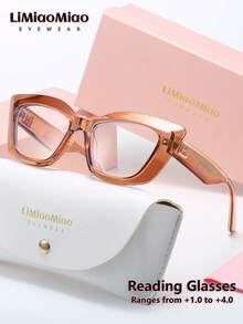 LiMiaoMiao 1pc Unisex Cat Eye Vintage Reading Glasses, Multi-Color, Clear Lens, Computer/Reading Glasses, Magnification +1.0 To +4.0, With Case & Cloth, Suitable As Holiday Gift - Transparent - View 36
