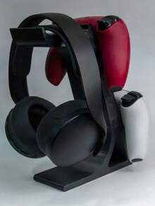 1 pieza Soporte universal 3 en 1 para controlador de juegos y auriculares, estante de almacenamiento de escritorio que puede sostener 2 controladores y 1 auricular, accesorio de juego duradero y ahorra espacio adecuado para jugadores, hogar y escritorio de oficina - Ver 4
