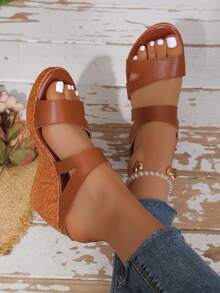 Sandalias de plataforma y cuña casual de verano - Marrón - Ver 3
