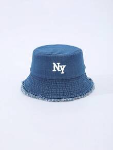 1 pieza Sombrero de cubo de mujer con bordado 3D de letra NY, lavado desgastado, adecuado para uso diario en todas las estaciones - A - Ver 10