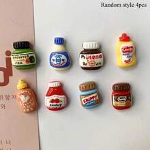 8pcs Cartoon Food Fridge Magnets, Cute Resin Sauce Jar Fridge Stickers, 3D Mini Food Theme Decor Magnets For Kitchen & Home - Multicolor - View 8