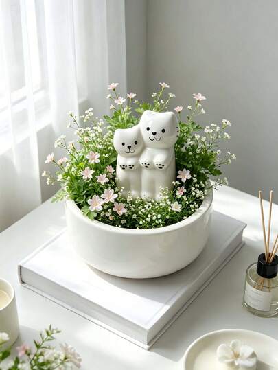 1pc Charming Resin Flower Pot With Lifelike Cat Sculpture (Mother Cat And Kitten), Suitable For Minimalist, Bohemian, Modern Farmhouse, Nordic And Minimalist Interior Decor Styles. A Must-Have For Cat Lovers, Plant Moms And Cute Decor Enthusiasts