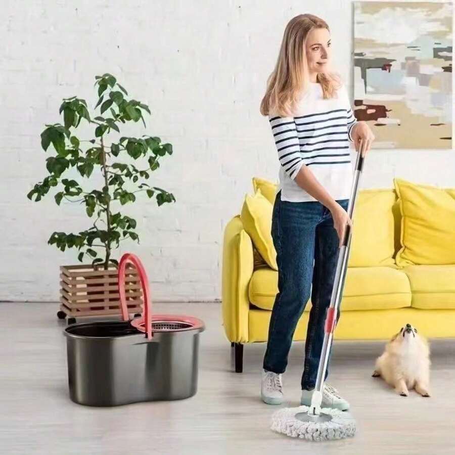 Full Floor Cleaning Spin Mop Kit With Bucket, 3 Additional Mop Heads, Self-Cleaning Wringer Function And Telescopic Long Handle, Perfect For Effortless Cleaning At Home And Commercial Areas - DTT01 - View 1