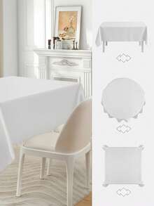 1pc Solid Color Satin Tablecloth, Must-Have For Dates! Cream Color Tablecloth In Ins Style, Solid Color Soft And Elegant, Living Room Tea Table Cover, Gray, Black, Champagne, White - White - View 6