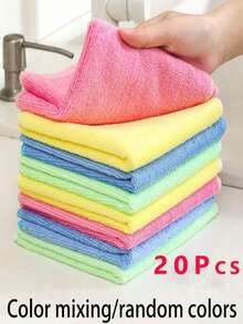 20pcs Thick Kitchen Cleaning Towels/ Dish Cloths, Assorted Colors, Bamboo Fiber, Highly Absorbent, Non-Linting, Non-Stick Oil, 9.8"*9.8", Not Support Machine Washing,Kitchen,Bathroom,Home,Household Supplies - Multicolor - View 13