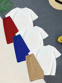 3pcs Boys' Letter Print Short Sleeve T-Shirt And Shorts Set - Multicolor - View 2