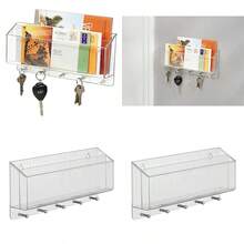 InterDesign 38130 Linus Divided Mail Holder and Key Rack Organizer Wall Mounted Letter Shelf and Key Hooks for Entryway or Kitchen Clear - Transparente - Ver 1