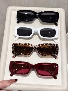 4 piezas Gafas de mujer con marco cuadrado de plástico, gafas de estilo casual y oversize para la playa, vacaciones y uso diario - Multicolor - Ver 8