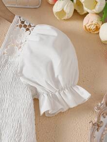 Tween Girls Vintage Puff Sleeve Lace Trim Princess Dress, Spring/Summer - White - View 5