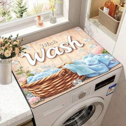 1pc, Vintage Floral Washer/Dryer Top Cover Mat, Water-Absorbing Laundry Room Countertop Protection Mat, Decorative Dust Cover With Cute Laundry Patterns, Suitable For Use With Washing Machines, Laundry Room Decor, And Organization.
