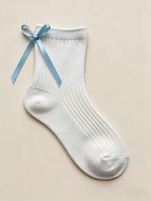 1/5 Pairs White Cute Japanese Style Lace Bow Decor Thin Knee High Socks, Ballerina Look For Summer - White - View 6