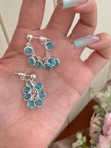 1 par de elegantes pendientes con borlas y cristal azul incrustado, adecuados para uso diario, vacaciones, citas y fiestas de las mujeres - Celeste - Ver 6