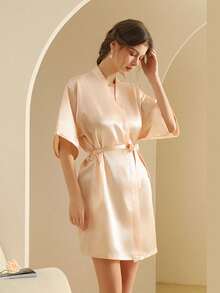 1pc Bridal & Bridesmaid Robe, Morning Gown & Sleepwear, Wedding Preparation Attire, Wedding Ceremony & Reception Accessory Pajamas, Women's Spring/Summer Wedding Bridesmaid Sleepwear, Bridal Party Embroidered Robe, Bridal Robe, Wedding Party, Wedding Supplies, Outdoor Wedding, Holiday Party Supplies - Champagne-colored Bridesmaids - View 5