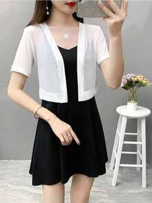 1 buah Cardigan Lengan Pendek Jala Hitam, Jaket Bolero Ringan Musim Panas Wanita untuk Gaun, Pantai, Liburan - MultiWarna - View 6