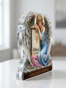 Placa conmemorativa de ángel personalizada de acrílico - Regalo conmemorativo familiar - Por siempre con el ángel - Por siempre en nuestros corazones, regalo del Día del Padre - La bendición del ángel 8 - Ver 9