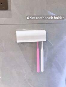 1pc Plastic Multi-Slot Toothbrush Holder With Cover, Wall-Mounted Toothbrush Storage Rack, Self-Adhesive No Drilling Toothbrush Organizer, Suitable For Toothpaste And Bathroom Use - White - View 3