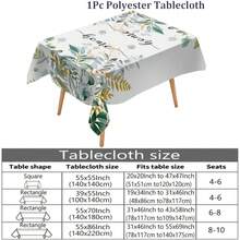 1pc Eucalyptus Leaf Pattern Handwritten English Tablecloth, Rectangular Waterproof Oil-Proof Tablecloth Suitable For Home, Kitchen, Dining Room Decor - Green - View 2