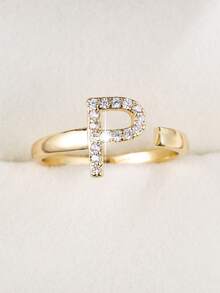 1pc Minimalist Letter Design Cubic Zirconia Inlaid Adjustable Ring For Women - Multicolor - View 60