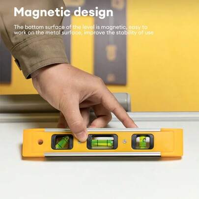 Professional 3-In-1 Magnetic Level - Easy-To-Read Yellow Alloy Beam, Ready-To-Use Out Of Factory, Precision Industrial Measuring Tool