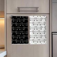 2pcs Black & White Doodle Sausage Dog Print Kitchen Towels, Dish Cloths, Housewarming Gift, Friend's Birthday Present, Mom's Gift - 2-piece Set 40*60cm - View 10