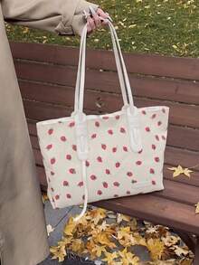 Túi tote dung tích lớn, túi đeo vai thời trang, túi xách dễ thương dành cho sinh viên với không gian rộng rãi. - Màu be - Xem 2