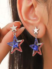 1 Pair Independence Day Style Star, Flag, Heart Design Earrings, Fashion Personalized Gift Suitable For Daily Outfit, Perfect For Party And Holiday, Versatile Accessory For Women - Multicolor - View 4
