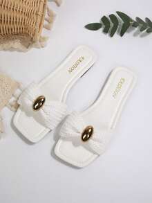 2026夏季新款女士沙滩家居拖鞋、女士凉鞋、女士平底凉鞋 - 白色 - 查看 7