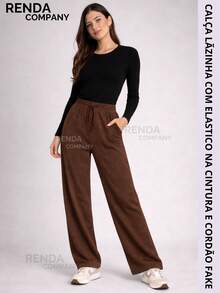 Women's Basic Wide Leg Pants, Loose Fit, High Waist, Casual And Comfortable. - Rust Brown - View 4