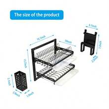 Estante para secar platos sobre la pared estante para platos de acero inoxidable estante para secar platos grande para cocina escurridor de platos con soporte para utensilios 2 - 2 niveles - Ver 7
