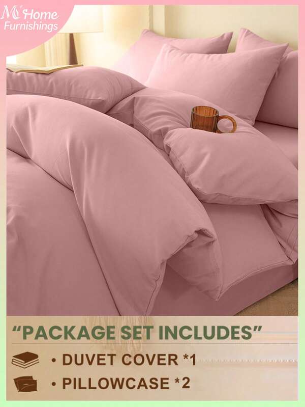 Juego de ropa de cama de 3 piezas en color rosa, 1 funda nórdica y 2 fundas de almohada, textil para el hogar suave y cómodo, suave y amigable con la piel, disponible en varios colores, adecuado para dormitorios, decoración del hogar minimalista y de moda, juego de ropa de cama cómodo para el dormitorio, juego de moda, lavable a máquina, sin relleno