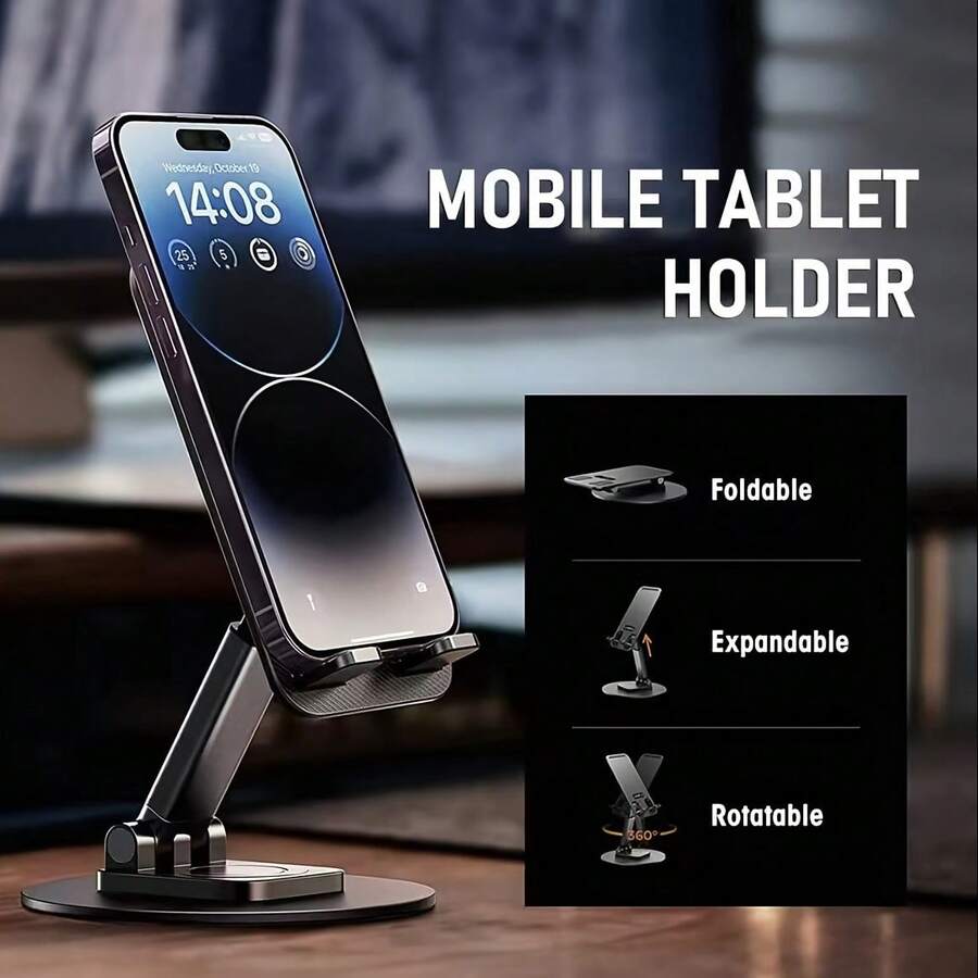 Giá đỡ đa năng bằng hợp kim nhôm - Giá đỡ để bàn tiện dụng, có thể gập lại và điều chỉnh được với kẹp, dành cho điện thoại thông minh, máy tính bảng và máy chơi game - Không chống nước, giá đỡ để bàn xoay 360° - 1 chiếc/màu tím - Xem 1
