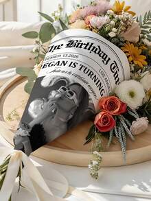 Custom Photo & Name Wrapper, Birthday Newspaper Bouquet Wrap - Personalized Flower Wrapping Paper ,Personalized Gift For Her/Him - Multicolor - View 7
