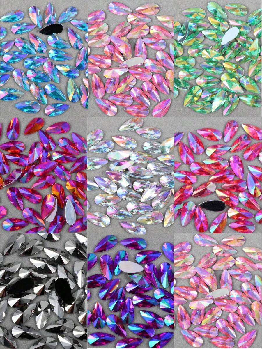 100/50/30pcs/Pack, Multi-Color Mixed Large 9*18mm Teardrop Sequins, Flat Bottom Resin Sequins, Pointed Teardrop Sequins Without Holes, Suitable For Clothing Accessories DIY Crafts - 9*18mm - View 1
