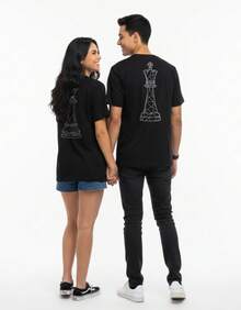 Couple's Set Of 2 Matching King And Queen Checkered Shirts, 100% Cotton - Estampado en blanco y negro, talla GG - Ver 4