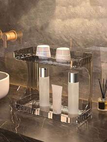 1pc Minimalist Home Decor Double-Layer Storage Rack, Solid Color Multi-Functional Portable Organizer Rack, Durable Non-Slip Thick Plastic Makeup Desk Organizer For Bathroom, Kitchen, Bedroom, Ideal Mother's Day/Birthday Gift - Multicolor - View 4