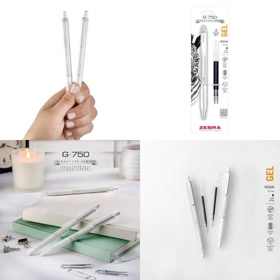 Zebra Pen G-750 Bolígrafo de gel retráctil barril de latón blanco perlado agarre texturizado 0 7 mm 1 paquete con recambios 49801 - Negro azul - Ver 1