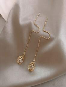 1 Pair Hollow Rhinestone Earrings, Fashionable Versatile Design, Suitable For Women's Daily Wear, Parties, Gatherings, Holiday Gifts - Yellow Gold - View 3