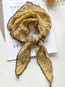 1pc Women's Triangular Scarf Neck Gaiter, Floral Print Fashion Versatile Headwear, Spring - Turmeric - View 2