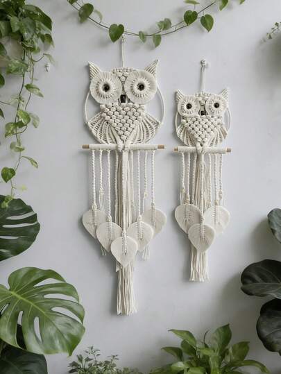 Colgante de pared de búho de macramé hecho a mano, decoración bohemia de búho para la guardería, el dormitorio o la entrada