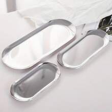 1pc Stainless Steel Oval Bread Tray, Multi-Purpose Household Storage Platter, Silver - Silver - View 7