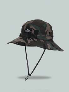 1pc Unisex Spring/Summer Camouflage Hiking Cap, Outdoor Casual Sun Protection Fishing Hat With Letter Print - Wide-brimmed Sun Hat - View 14