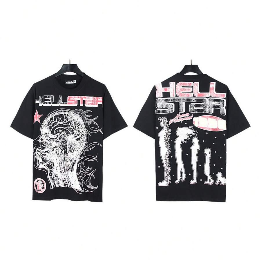 HellST Loose Fit Streetwear Cotton Tee, Casual Unisex Oversized T-Shirt, Couple Matching Short Sleeve - A721 Black - View 1