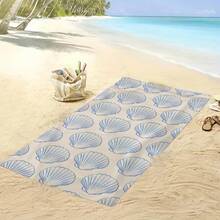 Modern Blue & White Seashell Pattern Beach Towel - Super Soft & Absorbent Microfiber, Lightweight & Durable, Machine Washable, Suitable For Summer Vacation, Swimming Pool, Beach Decor, Also Can Be Used As Bath Towel - Multicolor - View 9