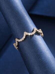 1pc Minimalist Wave Pattern Zirconia Embellished Ring, Low-Key Elegant Daily Wear - Ring - View 13
