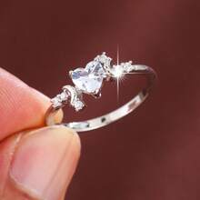 1pc Elegant Moon & Heart Shaped Design Cubic Zirconia Inlaid Ring, Couple Gift - Multicolor - View 9