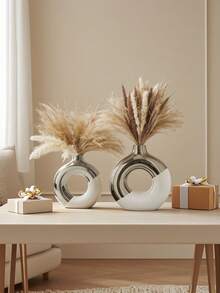 1pc Ceramic Donut Vase, Round Vase Suitable For Reed Grass, Nordic Modern Style Decorative Vase, Ceramic Vase Center Piece, Suitable For Wedding, Bedroom, Living Room, Coffee Table, Office Gift, Birthday Graduation Ceremony Home Decor Vase (Note Product Size) - Multicolor - View 7