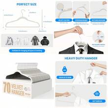 YSSOA - Juego de 70 Perchas de Terciopelo Antideslizantes con Muescas en los Hombros Ganchos giratorios de 360° Colgador estándar Resistente para Ahorrar Espacio en el clóset Color - Blanco - Ver 1