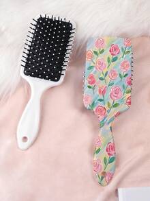 1pc Vintage English Floral Series Air Cushion Comb, Featuring Delicate Floral Patterns Of Flowers, Peonies, Tulips, Roses, Made Of Durable PC+TPU Material, Smooths Hair For Styling And Care - Multicolor - View 10