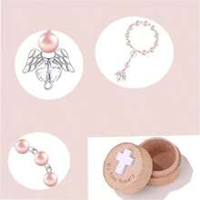 Juego de 20 piezas de recuerdos de , caja de recuerdos de y pulsera de cuentas de rosa con alas de ángel, juego de regalo de joyería de primera comunión católica y , adecuado para baby shower - A - Ver 4