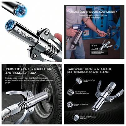 High Pressure Grease Gun Coupler Tip With Quick Lock Double Handles & 6 Thickened Claws, 12000 PSI Rated, Universal Fit For Automotive, Marine, Farm Machinery Grease Guns